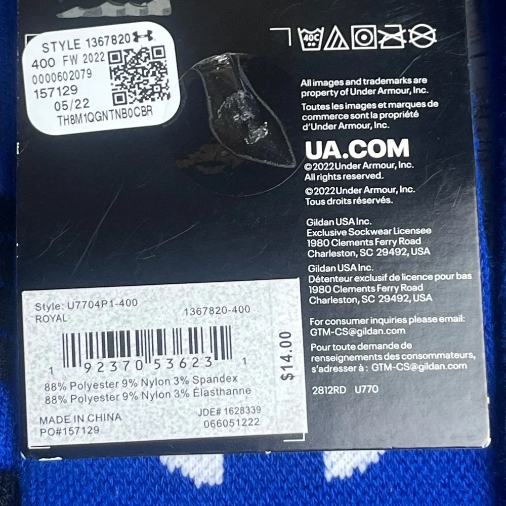 3 pair Under Armour UA Team Cushioned Crew Socks Royal Blue Men 7-8.5 Women 6-10